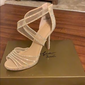 Nude Rhinestone strap heels